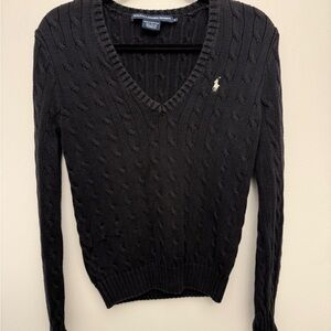 Ralph Lauren Black V-Neck Cable Sweater